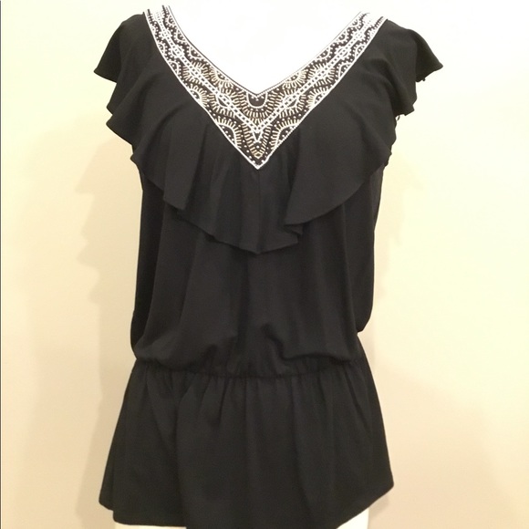 WHBM Black Top with Silver Embellishments - Picture 8 of 13
